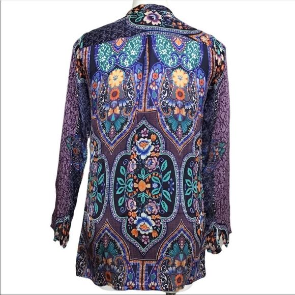 Johnny Was Purple Houstein Tunic Top Embroidered Silk Satin Size XS - Picture 4 of 8